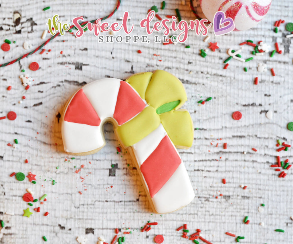 Cookie Cutters - Candy Cane with Bow (2017) v2- Cookie Cutter - Sweet Designs Shoppe - - ALL, Bow, Candy, CandyCane, Christmas / Winter, Cookie Cutter, Food, Food & Beverages, Promocode, Winter