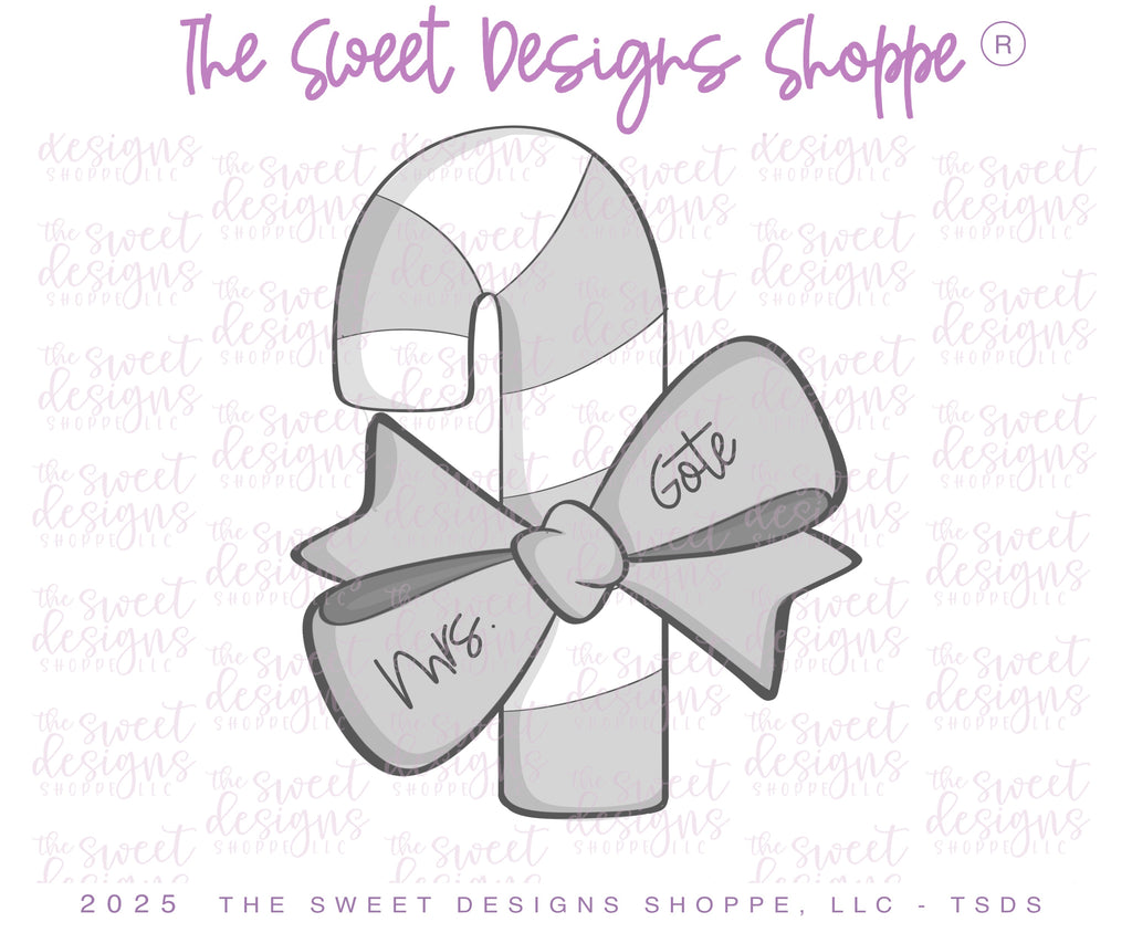Cookie Cutters - Candy Cane with Bow - Cookie Cutter - The Sweet Designs Shoppe - TSDS - - ALL,Christmas,Christmas / Winter,Cookie Cutter,new,Promocode,STL,Sweet,Sweets