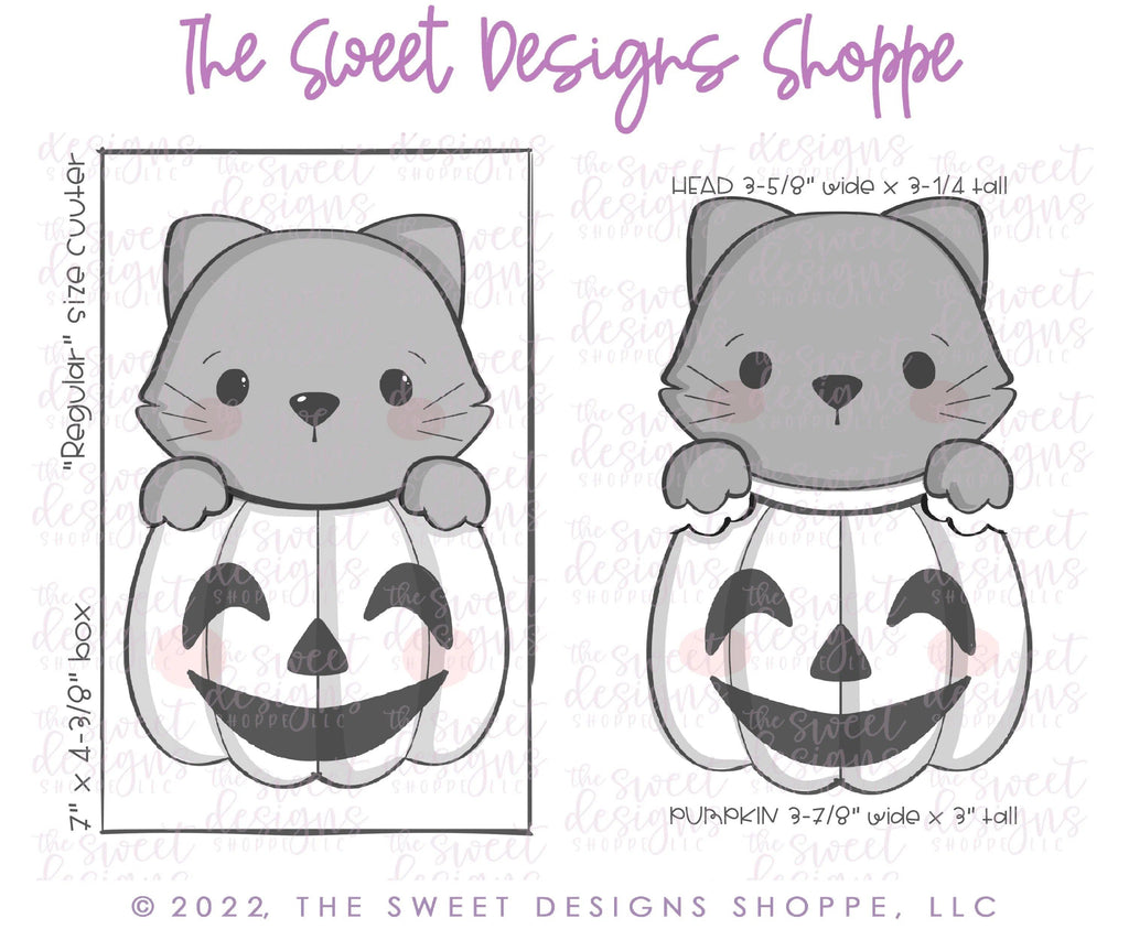 Cookie Cutters - Cat in Pumpkin - Set of 2 - Cookie Cutters - Sweet Designs Shoppe - Regular - Set of 2 Cutters (Assembled: 5-7/8" Tall by 3-7/8" Wide) - ALL, Animal, Animals, Animals and Insects, Cookie Cutter, fruits, Fruits and Vegetables, halloween, Promocode, regular sets, Set, sets