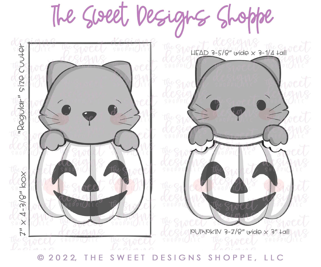 Cookie Cutters - Cat in Pumpkin - Set of 2 - Cookie Cutters - The Sweet Designs Shoppe - Regular - Set of 2 Cutters (Assembled: 5-7/8" Tall by 3-7/8" Wide) - ALL, Animal, Animals, Animals and Insects, Cookie Cutter, fruits, Fruits and Vegetables, halloween, Promocode, regular sets, Set, sets