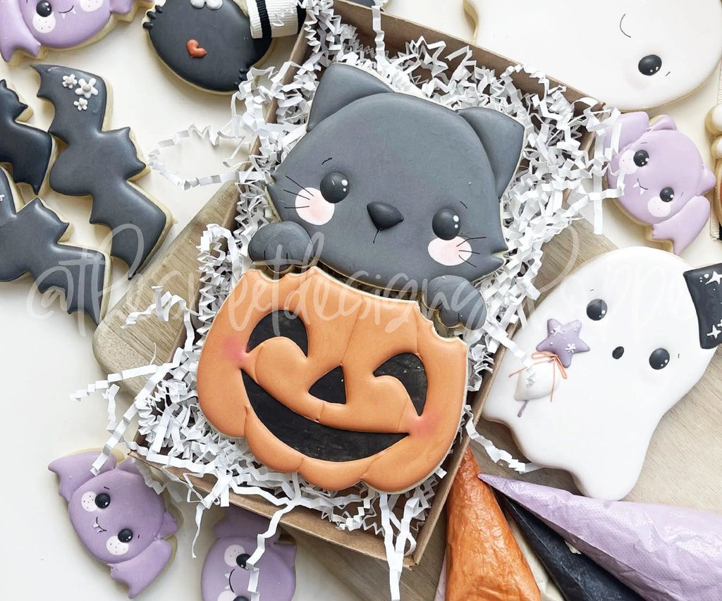 Cookie Cutters - Cat in Pumpkin - Set of 2 - Cookie Cutters - The Sweet Designs Shoppe - Regular - Set of 2 Cutters (Assembled: 5-7/8" Tall by 3-7/8" Wide) - ALL, Animal, Animals, Animals and Insects, Cookie Cutter, fruits, Fruits and Vegetables, halloween, Promocode, regular sets, Set, sets