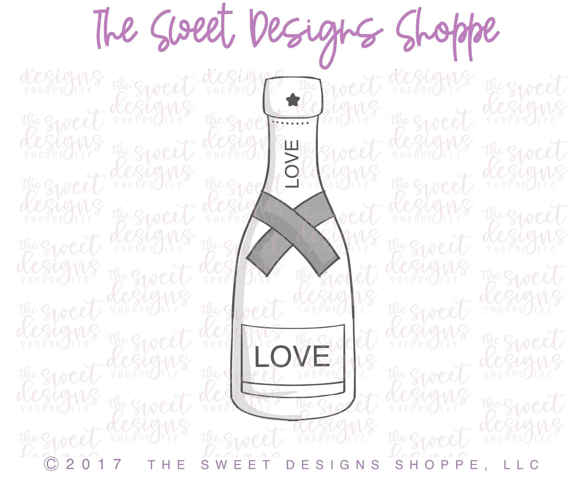 Cookie Cutters - Champagne Bottle v2- Cookie Cutter - The Sweet Designs Shoppe - TSDS - - ALL,anniversary,Birthday,celebration,Cookie Cutter,Food,Food & Beverages,Promocode,STL,v2,valenteine,valentine,Valentine's,Wedding,Wedding Favors,wine
