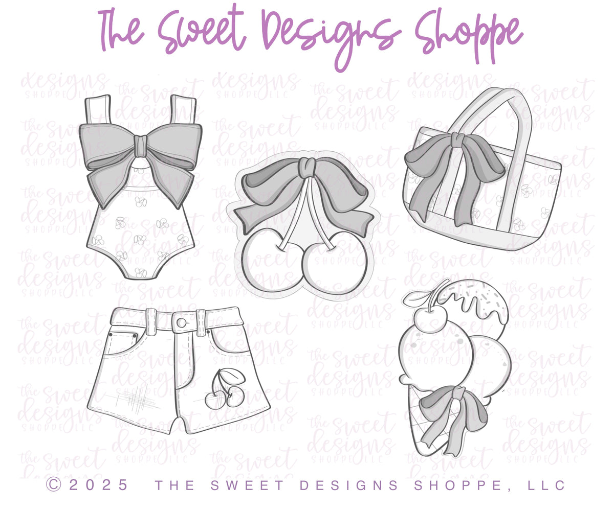 Cookie Cutters - Cherry Chic Set - Set of 5 - Cookie Cutters - The Sweet Designs Shoppe - TSDS - - 4th,4th July,4th of July,ALL,beach,Cookie Cutter,Patriotic,Patriotric,pool party,Promocode,regular sets,set,sets,STL,Summer,summer plaque,USA