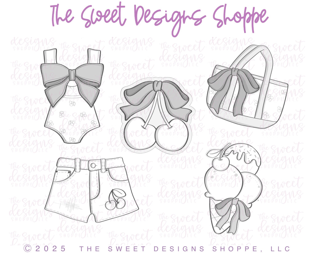 Cookie Cutters - Cherry Chic Set - Set of 5 - Cookie Cutters - The Sweet Designs Shoppe - TSDS - - 4th,4th July,4th of July,ALL,beach,Cookie Cutter,Patriotic,pool party,Promocode,regular sets,set,sets,STL,Summer,summer plaque,USA