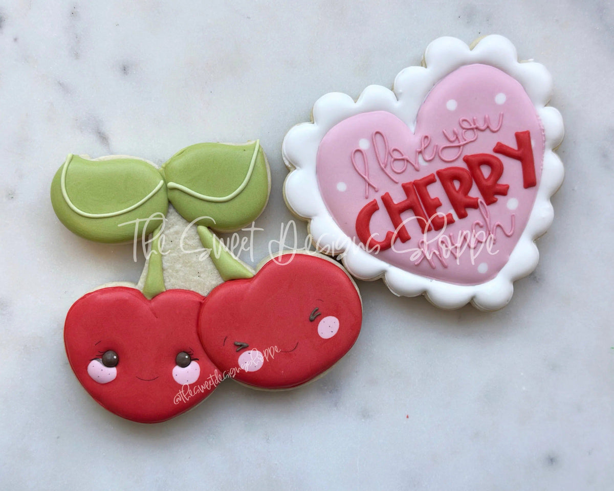 Cookie Cutters - Cherry Much Set - Set of 2 - Cookie Cutters - The Sweet Designs Shoppe - TSDS - - ALL,Cookie Cutter,fruit,fruits,Fruits and Vegetables,Mini Sets,Plaque,Plaques,PLAQUES HANDLETTERING,Promocode,regular sets,set,STL,valentine,valentines