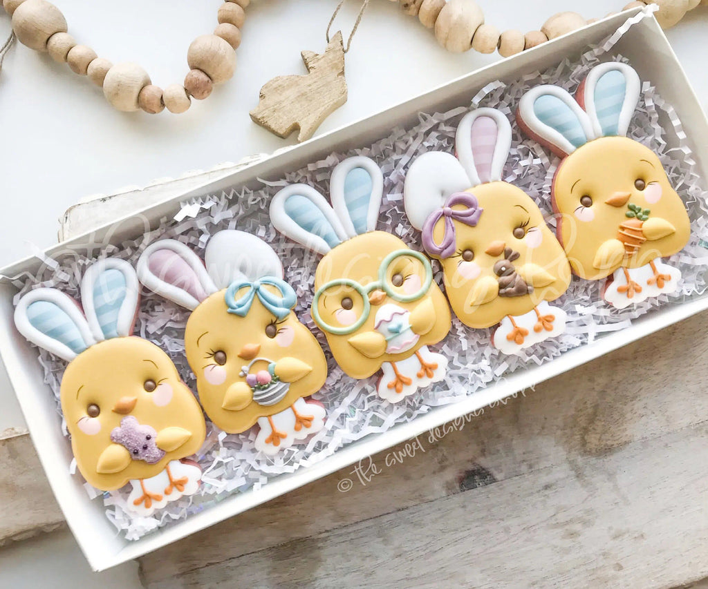 Cookie Cutters - Chick, Girly Chick, Chick(Glasses) with Bunny Ears Set - 3 Piece Set - Cookie Cutters - The Sweet Designs Shoppe - - ALL, Animal, Animals, Animals and Insects, Cookie Cutter, Easter, Easter / Spring, Mini Set, Mini Sets, Promocode, regular sets, set, sets