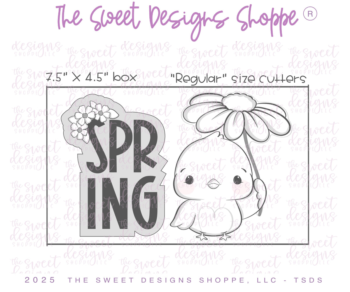Cookie Cutters - Chick with a Flower & Spring Floral Plaque Set - Set of 2 - Cookie Cutters - The Sweet Designs Shoppe - TSDS - - ALL,Animal,Animals,Cookie Cutter,Easter,Easter / Spring,PLAQUES HANDLETTERING,Promocode,regular sets,set,STL