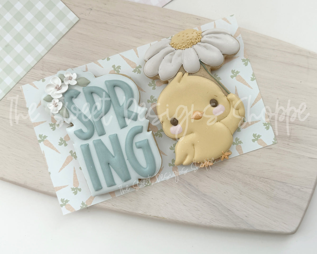 Cookie Cutters - Chick with a Flower & Spring Floral Plaque Set - Set of 2 - Cookie Cutters - The Sweet Designs Shoppe - TSDS - - ALL,Animal,Animals,Cookie Cutter,Easter,Easter / Spring,PLAQUES HANDLETTERING,Promocode,regular sets,set,STL