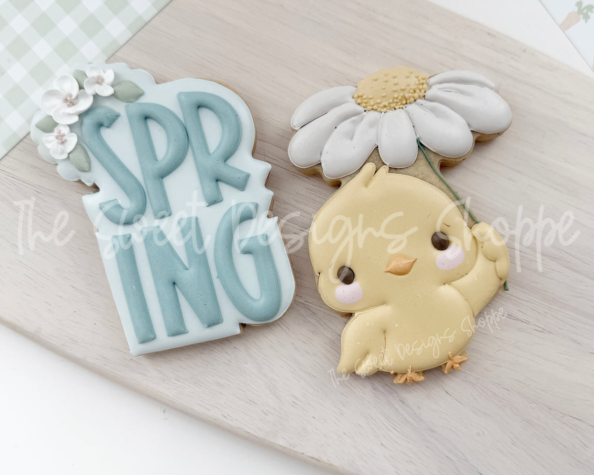 Cookie Cutters - Chick with a Flower & Spring Floral Plaque Set - Set of 2 - Cookie Cutters - The Sweet Designs Shoppe - TSDS - - ALL,Animal,Animals,Cookie Cutter,Easter,Easter / Spring,PLAQUES HANDLETTERING,Promocode,regular sets,set,STL