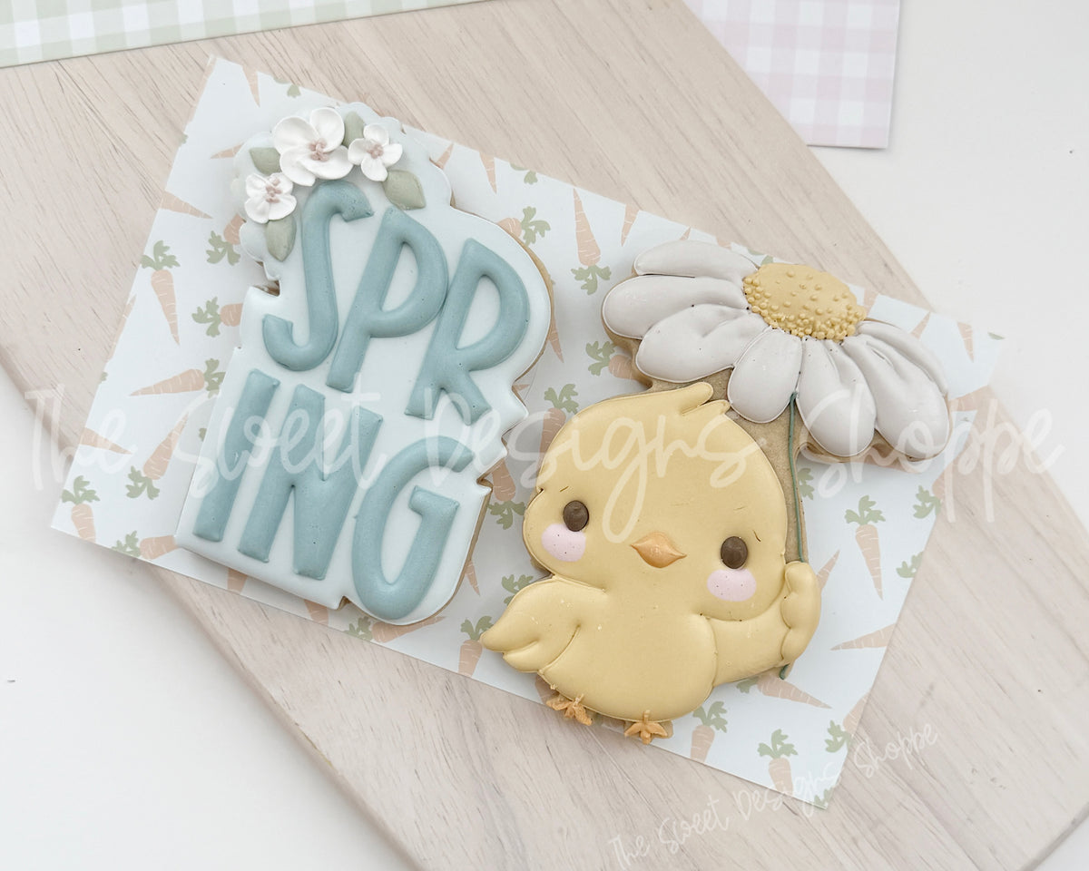 Cookie Cutters - Chick with a Flower & Spring Floral Plaque Set - Set of 2 - Cookie Cutters - The Sweet Designs Shoppe - TSDS - - ALL,Animal,Animals,Cookie Cutter,Easter,Easter / Spring,PLAQUES HANDLETTERING,Promocode,regular sets,set,STL