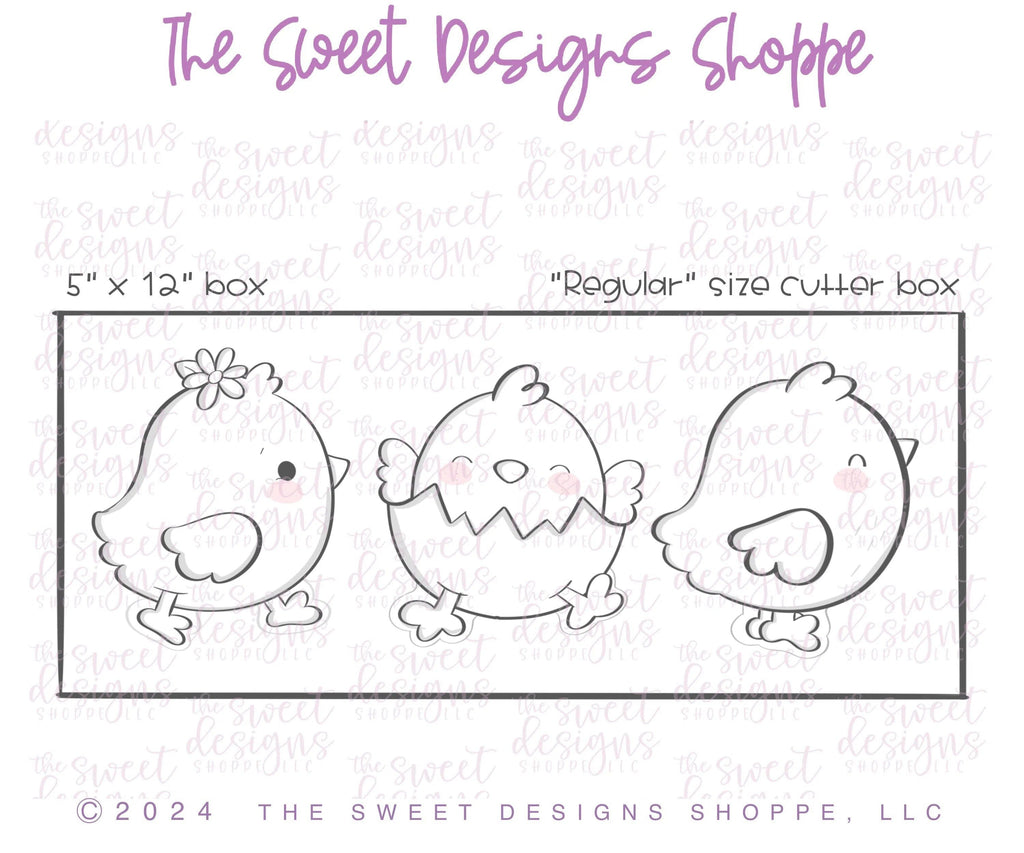 Cookie Cutters - Chicks on the Move Cookie Cutters Set - Set of 3 - Cookie Cutters - The Sweet Designs Shoppe - TSDS - - abc,ALL,Animal,Animals,Animals and Insects,Chick,Cookie Cutter,Easter,Easter / Spring,kids,Kids / Fantasy,Mini Sets,Promocode,regular sets,set