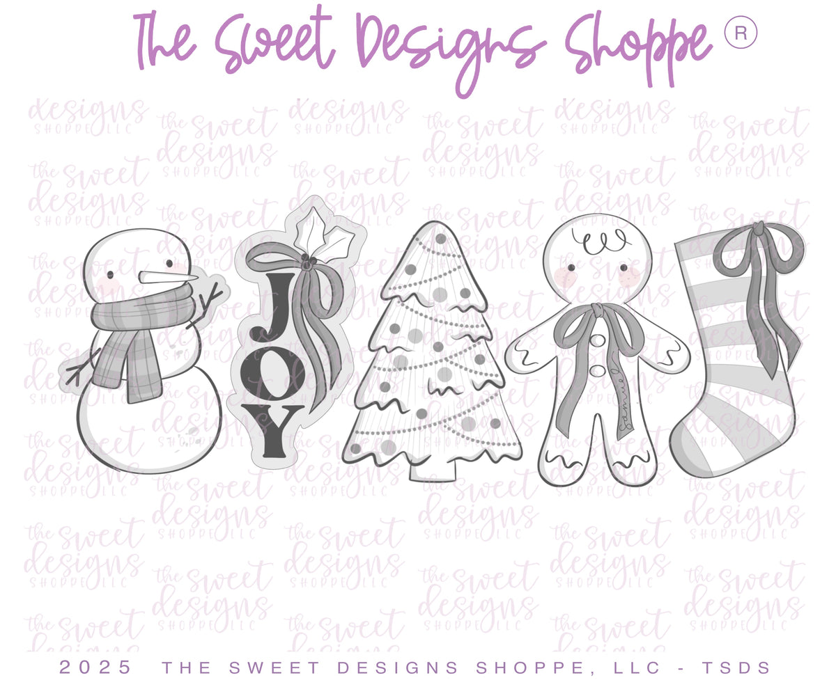 Cookie Cutters - Christmas Joy Classic Cookie Cutter Set - Set of 5 - Cookie Cutters - The Sweet Designs Shoppe - TSDS - - ALL,Christmas,Christmas / Winter,Cookie Cutter,PLAQUES HANDLETTERING,Promocode,regular sets,set,STL