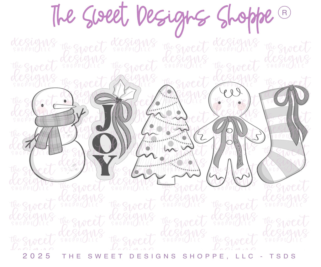 Cookie Cutters - Christmas Joy Classic Cookie Cutter Set - Set of 5 - Cookie Cutters - The Sweet Designs Shoppe - TSDS - - ALL,Christmas,Christmas / Winter,Cookie Cutter,new,PLAQUES HANDLETTERING,Promocode,regular sets,set,STL