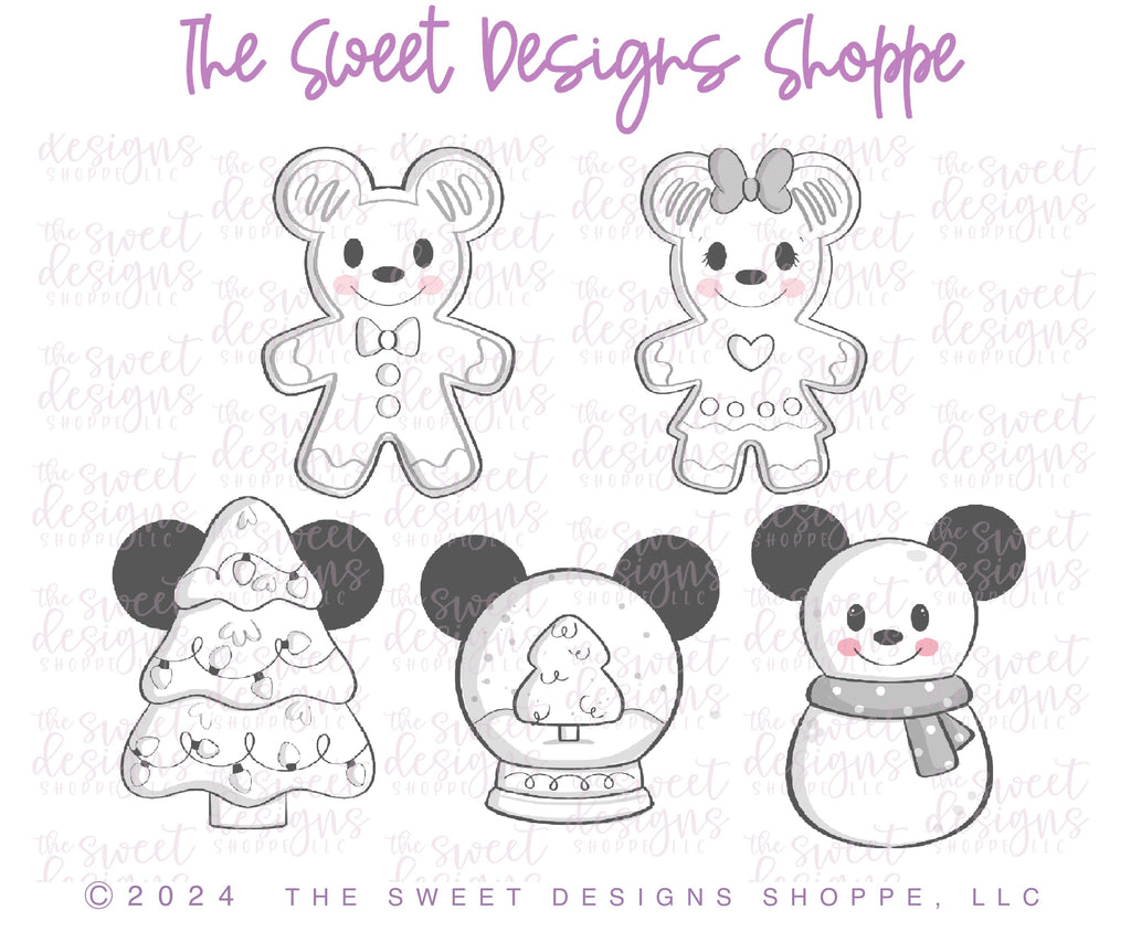 Cookie Cutters - Christmas Mouse Cookie Cutters Set - Set of 5 - Cookie Cutters - The Sweet Designs Shoppe - TSDS - - ALL,Christmas,Christmas / Winter,Christmas Cookies,Cookie Cutter,cookies for Santa,Ginger boy,ginger bread,Ginger girl,gingerbread,gingerbread man,Mini Sets,Promocode,regular sets,set,Snack Theme park,Snowman,STL,Theme Park,Theme park Snack