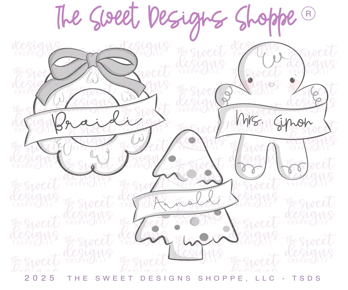 Cookie Cutters - Christmas with Ribbon Cookie Cutter Set - Set of 3 - Cookie Cutters - The Sweet Designs Shoppe - TSDS - - ALL,Christmas,Christmas / Winter,Cookie Cutter,PLAQUES HANDLETTERING,Promocode,regular sets,set,STL