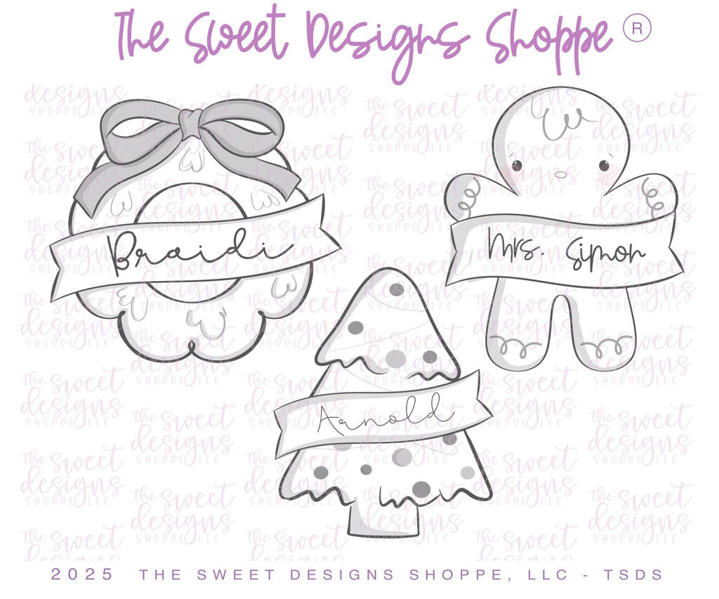 Cookie Cutters - Christmas with Ribbon Cookie Cutter Set - Set of 3 - Cookie Cutters - The Sweet Designs Shoppe - TSDS - - ALL,Christmas,Christmas / Winter,Cookie Cutter,new,PLAQUES HANDLETTERING,Promocode,regular sets,set,STL