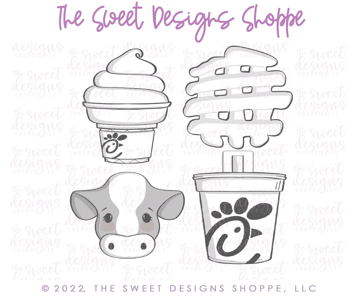 Cookie Cutters - Chubby Minis - Eat Chicken Fast Food Set - Set of 4 - Cookie Cutters - The Sweet Designs Shoppe - TSDS - - ALL,Animal,Animals,Birthday,Chick-fil-a,chicken,chickfila,Cookie Cutter,fast food,Food,Food and Beverage,Food beverages,Mini Sets,Misc,Miscelaneous,Miscellaneous,Promocode,regular sets,set,STL