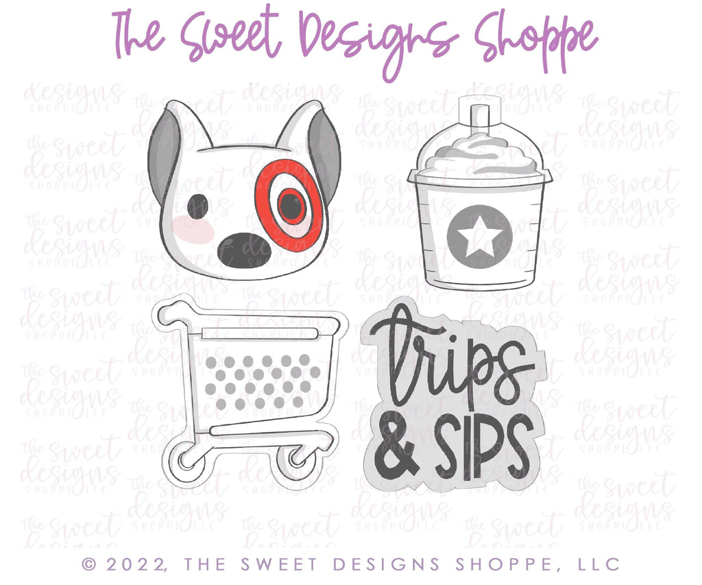 Cookie Cutters - Chubby Minis - Trips & Sips Shopping Set - Set of 4 - Cookie Cutters - The Sweet Designs Shoppe - TSDS - - ALL,Cookie Cutter,Mini Sets,Misc,Miscelaneous,Miscellaneous,MOM,mother,Mothers Day,Promocode,regular sets,set,shopping,STL,target,targetset002