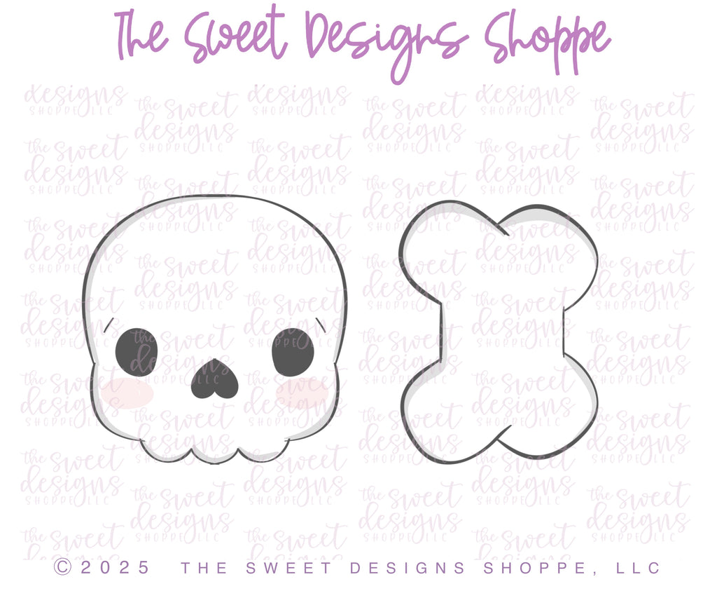 Cookie Cutters - Chubby Skull & Bone Cookie Cutter Set - Set of 2 - Cookie Cutters - The Sweet Designs Shoppe - TSDS - - ALL,Cookie Cutter,halloween,Halloween set,Halloween Sets,Mini Sets,Plaque,Plaques,PLAQUES HANDLETTERING,Promocode,regular sets,set,STL