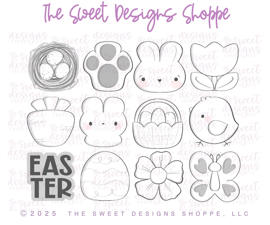 Cookie Cutters - Chunky Easter Set - Cookie Cutters Set - Set of 12 - Cookie Cutters - The Sweet Designs Shoppe - TSDS - - ALL,Animal,Animals,Animals and Insects,Cookie Cutter,cookie cutters,Easter,Easter / Spring,Mini Sets,Promocode,regular sets,set,STL