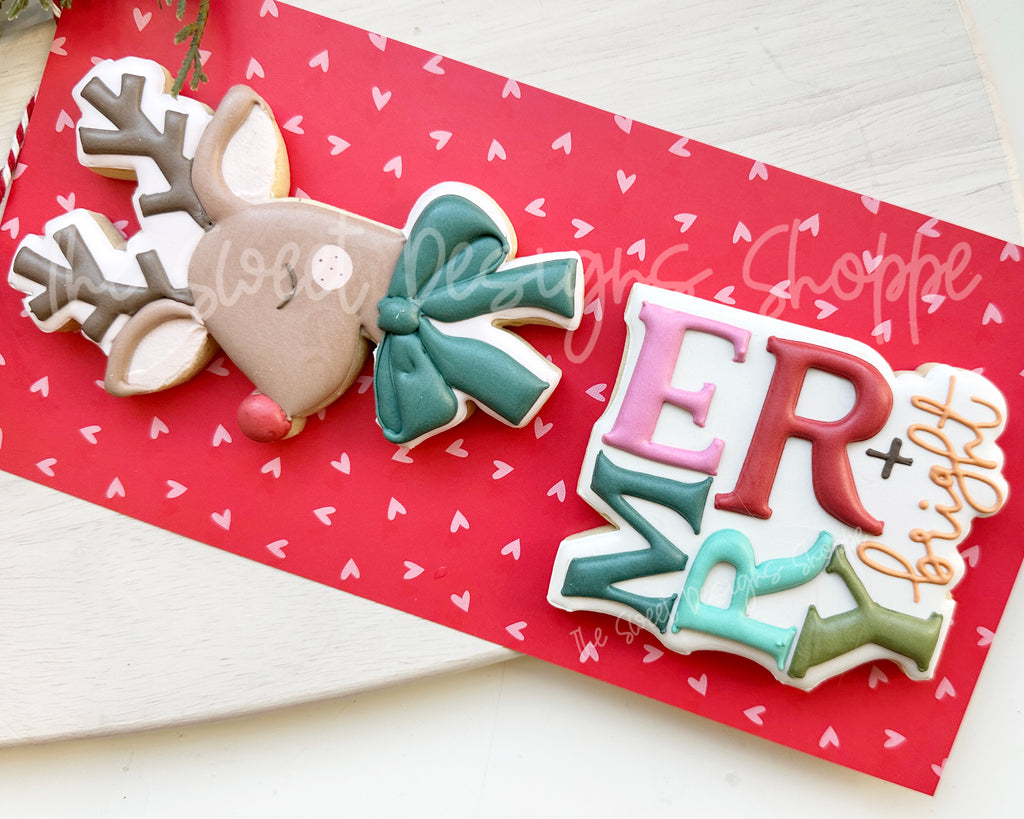 Cookie Cutters - Classic Reindeer Face & Merry Plaque Cookie Cutter Set - Set of 2 - Cookie Cutters - The Sweet Designs Shoppe - TSDS - - ALL,Christmas,Christmas / Winter,Cookie Cutter,new,PLAQUES HANDLETTERING,Promocode,regular sets,Rudolph,Rudolphs,set,STL