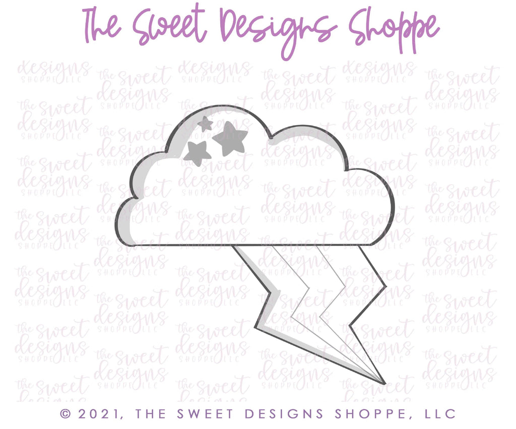 Cookie Cutters - Cloud with Thunder - Cookie Cutter - Sweet Designs Shoppe - - ALL, Cookie Cutter, Easter / Spring, fantasy, Nature, Promocode, Rain, Spring, Trees Leaves and Flowers, Weather