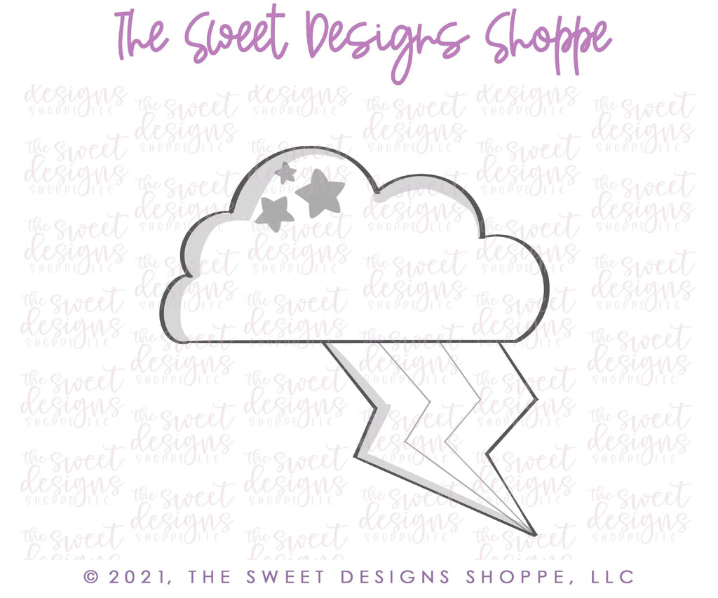 Cookie Cutters - Cloud with Thunder - Cookie Cutter - The Sweet Designs Shoppe - TSDS - - ALL,Cookie Cutter,Easter / Spring,fantasy,Nature,Promocode,Rain,Spring,STL,Trees Leaves and Flowers,Weather