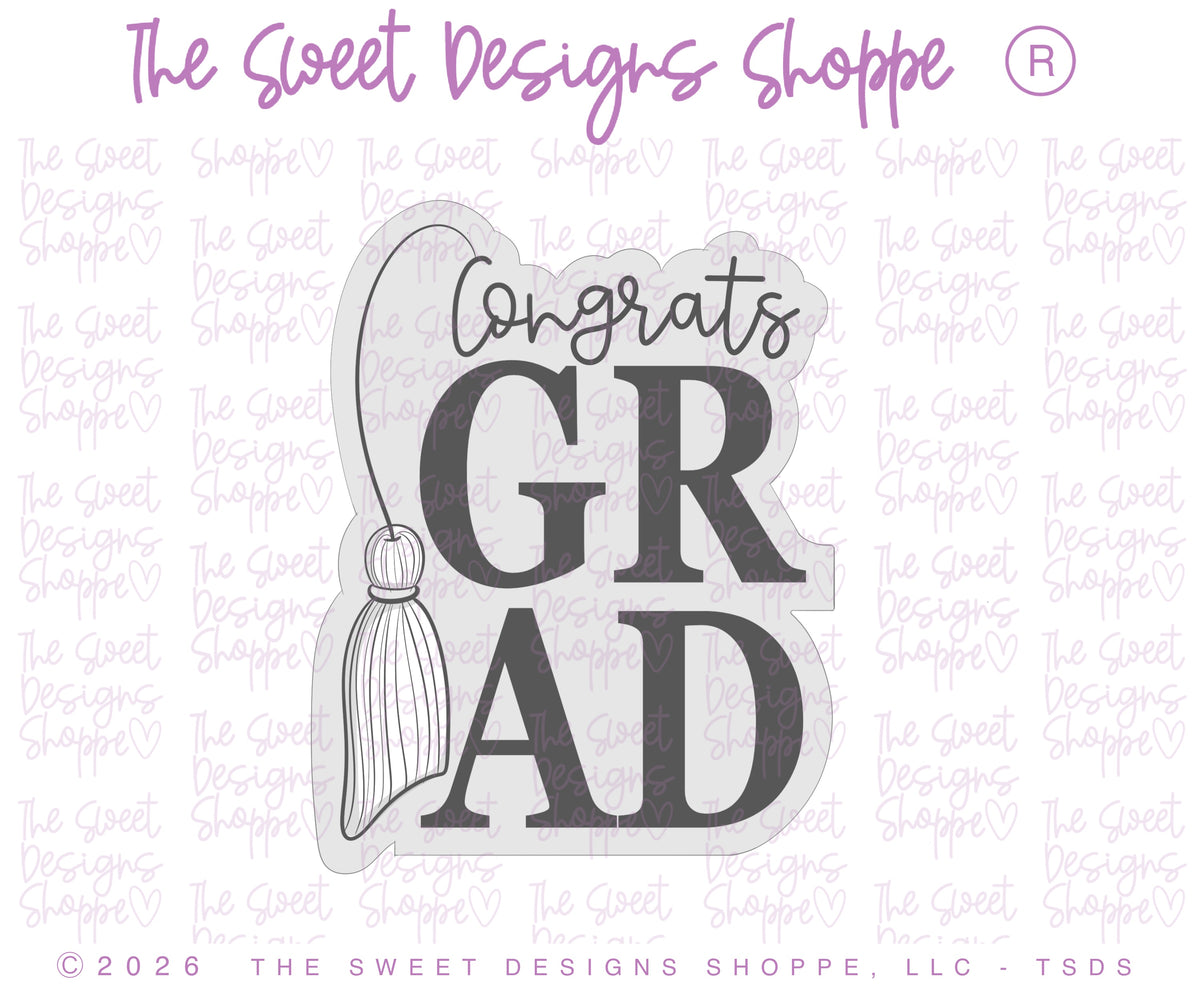 Cookie Cutters - Congrats Grad with Tassel Plaque - Cookie Cutter - The Sweet Designs Shoppe - TSDS - - ALL,award,back to school,congrats grad with tassel plaque,Cookie Cutter,Grad,Graduation,graduations,handlettering,mothers,Plaque,Plaques,Promocode,School,School / Graduation,school supplies,STL
