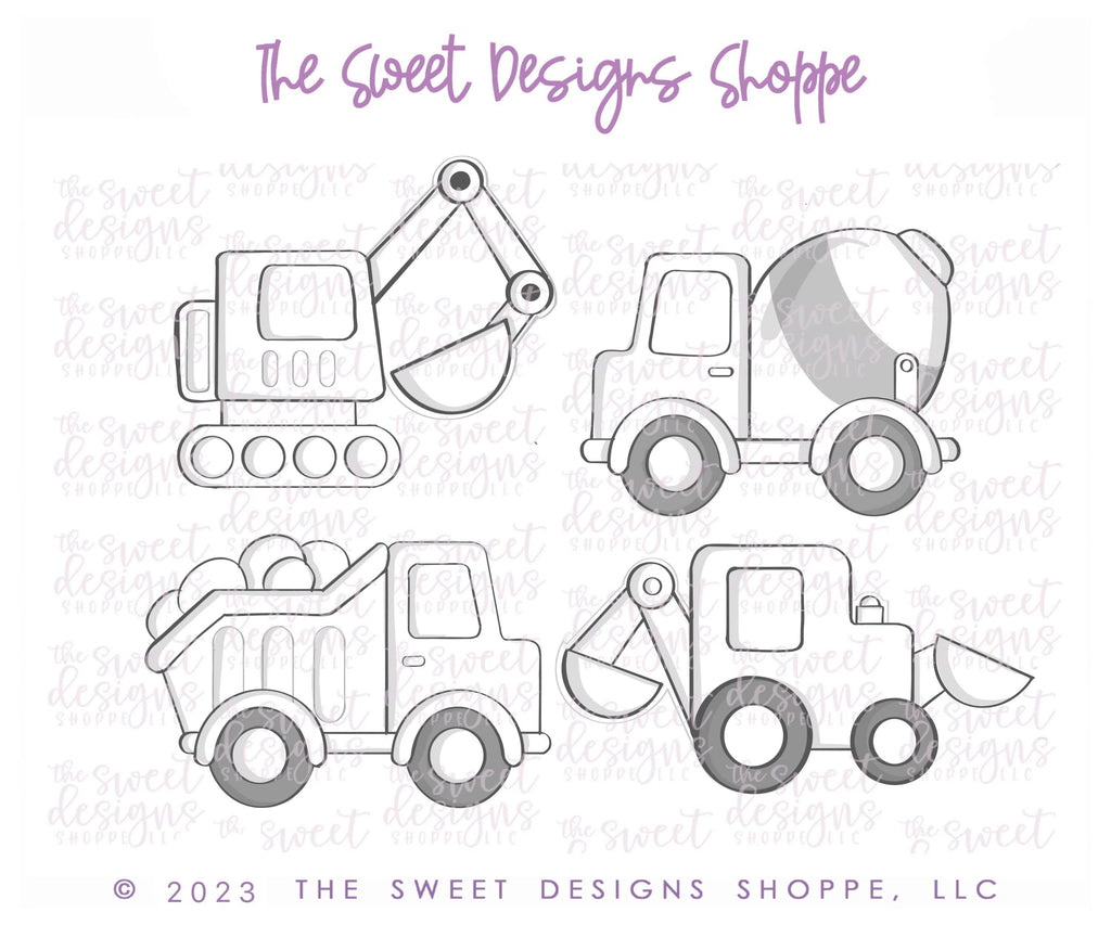 Cookie Cutters - Construction Set - Set of 4 - Cookie Cutters - The Sweet Designs Shoppe - TSDS - - ALL,Birthday,construction,Cookie Cutter,kids,Kids / Fantasy,Mini Sets,Promocode,regular sets,Roads,set,STL,transportation