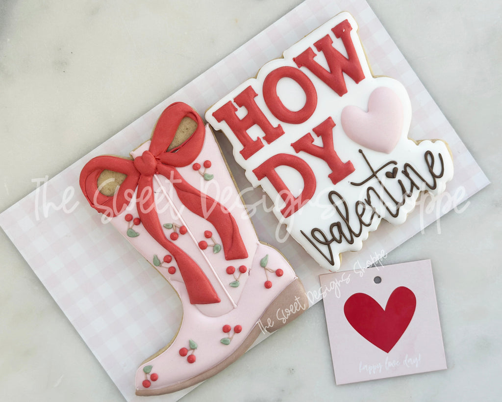 Cookie Cutters - Coquette Boots & HOWDY Valentine Plaque Set - Set of 2 - Cookie Cutters - The Sweet Designs Shoppe - - ALL, Cookie Cutter, Love, new, Promocode, regular sets, set, STL, valentine, Valentines