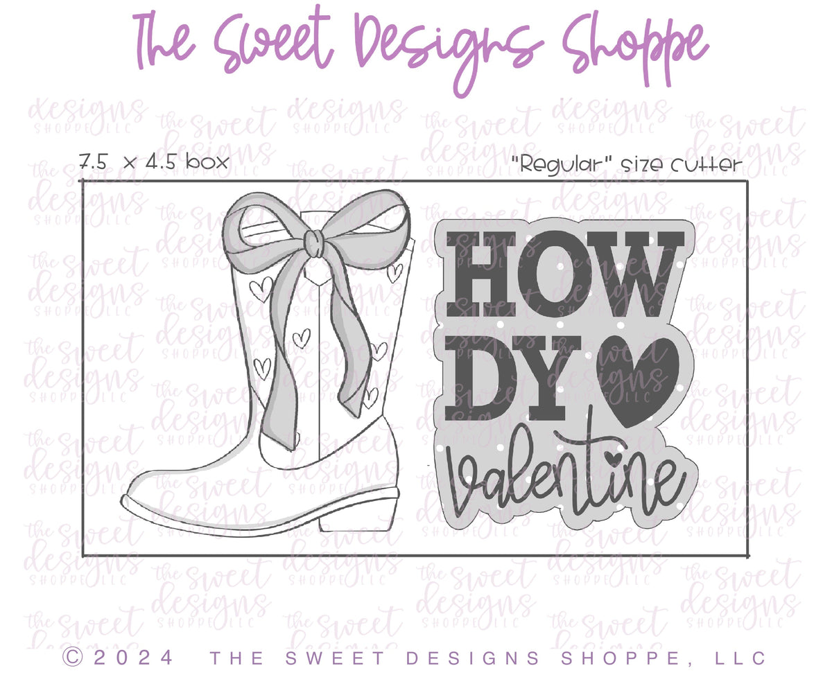 Cookie Cutters - Coquette Boots & HOWDY Valentine Plaque Set - Set of 2 - Cookie Cutters - The Sweet Designs Shoppe - TSDS - - ALL,Cookie Cutter,Love,Promocode,regular sets,set,STL,valentine,Valentines