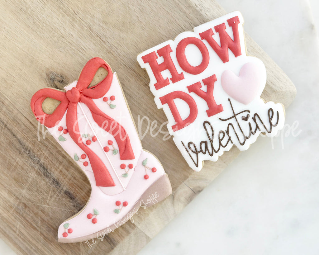 Cookie Cutters - Coquette Boots & HOWDY Valentine Plaque Set - Set of 2 - Cookie Cutters - The Sweet Designs Shoppe - - ALL, Cookie Cutter, Love, new, Promocode, regular sets, set, STL, valentine, Valentines