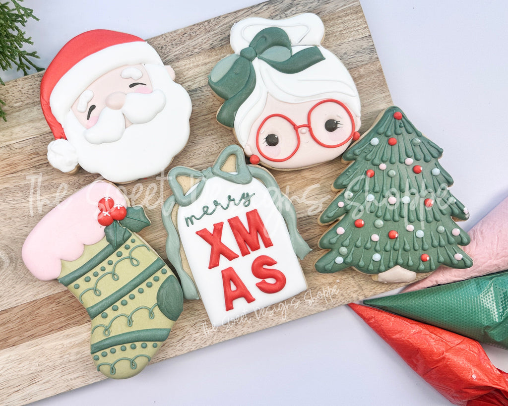 Cookie Cutters - Coquette Christmas Cookie Cutters Set - Set of 5 - Cookie Cutters - The Sweet Designs Shoppe - TSDS - - ALL,Christmas,Christmas / Winter,Christmas Cookies,Christmas Tree,claus,clause,Cookie Cutter,cookies for Santa,Mini Sets,Mrs Claus,MRS Clause,MrsClaus,MrsClausFace,Promocode,regular sets,Santa,Santa Claus,Santa Face,set,STL,Stocking,Tree,Trees
