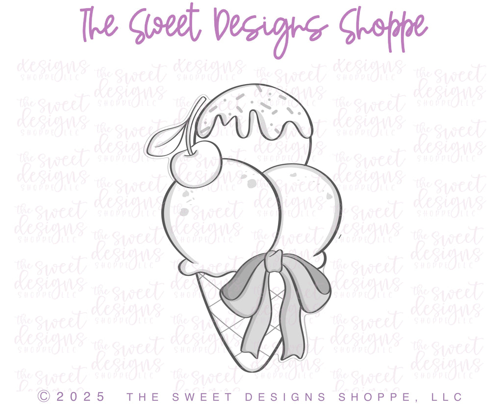 Cookie Cutters - Coquette Ice Cream with Cherry - Cookie Cutter - The Sweet Designs Shoppe - TSDS - - 4th,4th July,4th of July,ALL,Cookie Cutter,Patriotic,Promocode,STL,Summer,Sweet,Sweets