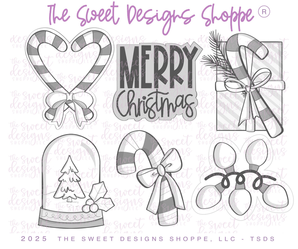 Cookie Cutters - Coquette Merry Christmas Cookie Cutter Set - Set of 6 - Cookie Cutters - The Sweet Designs Shoppe - TSDS - - ALL,Christmas,Christmas / Winter,Cookie Cutter,new,PLAQUES HANDLETTERING,Promocode,regular sets,set,STL