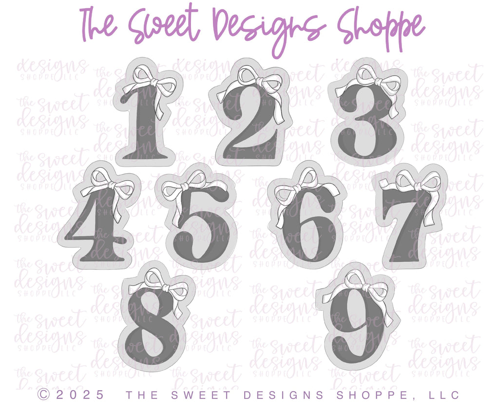 Cookie Cutters - Coquette Numbers Set - Set of 9 - Cookie Cutters - The Sweet Designs Shoppe - - 1, 2, 3, 4, 5, 6, 7, 8, 9, ALL, Birthday, Cookie Cutter, Customize, Font, Fonts, lettering, new, number, numbers, numberset, Promocode, regular sets, school, set, STL, text, valentine, Valentines, Wedding