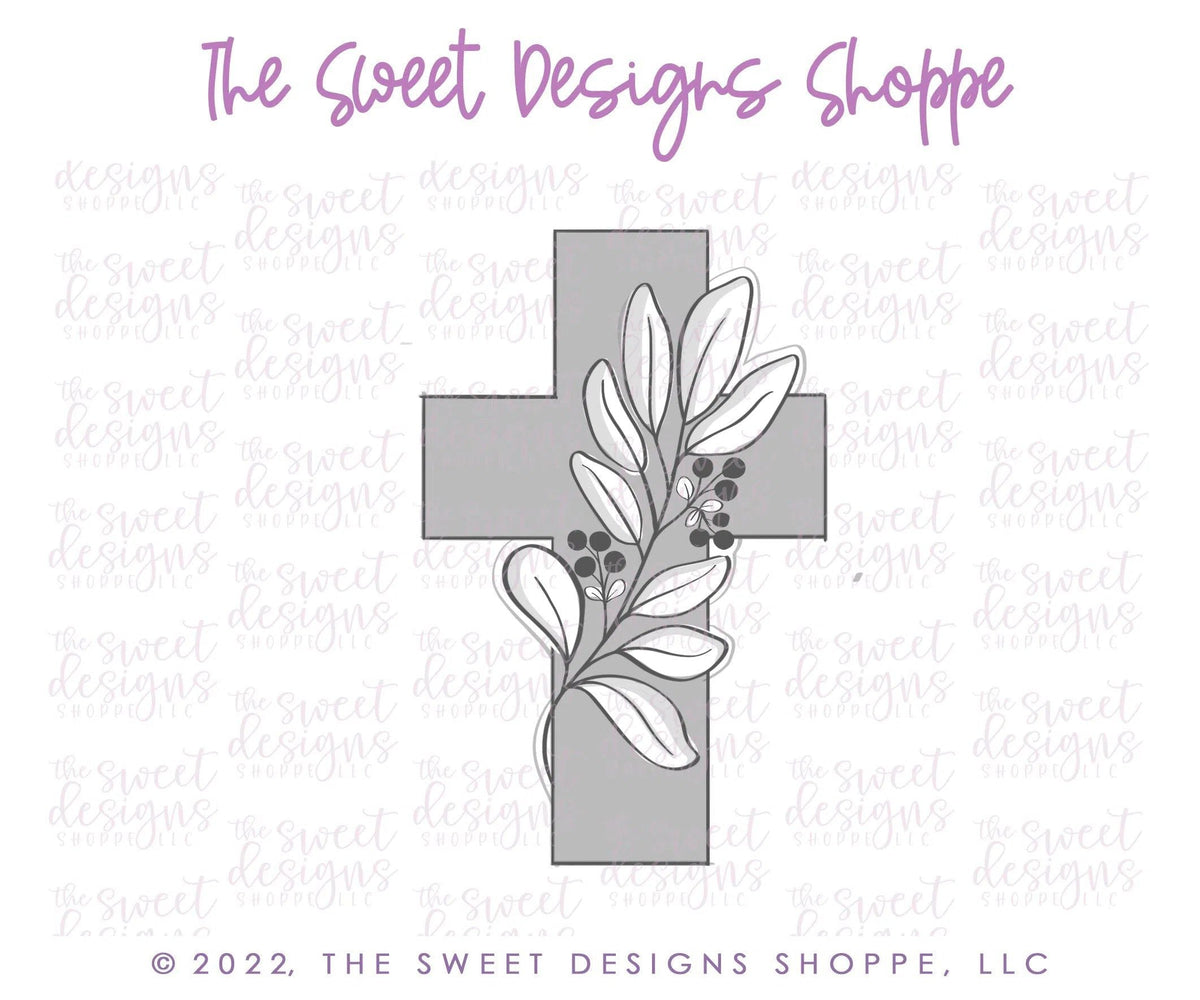 Cookie Cutters - Cross with Eucalyptus Branch Felix- Cookie Cutter - The Sweet Designs Shoppe - TSDS - - ALL,Cookie Cutter,First Communion,handlettering,Promocode,Religious,STL,Wedding,Wedding Favors