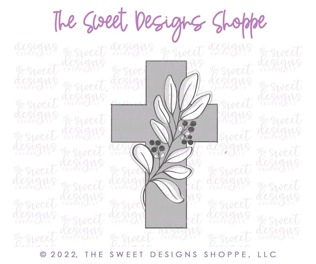 Cookie Cutters - Cross with Eucalyptus Branch Felix- Cookie Cutter - The Sweet Designs Shoppe - TSDS - - ALL,Cookie Cutter,First Communion,handlettering,Promocode,Religious,STL,Wedding