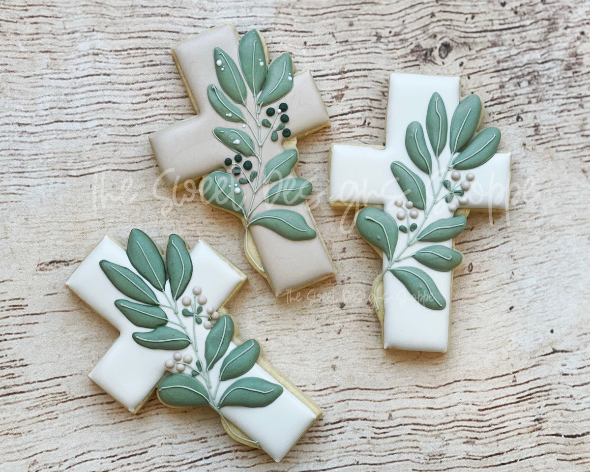 Cookie Cutters - Cross with Eucalyptus Branch Felix- Cookie Cutter - The Sweet Designs Shoppe - TSDS - - ALL,Cookie Cutter,First Communion,handlettering,Promocode,Religious,STL,Wedding,Wedding Favors