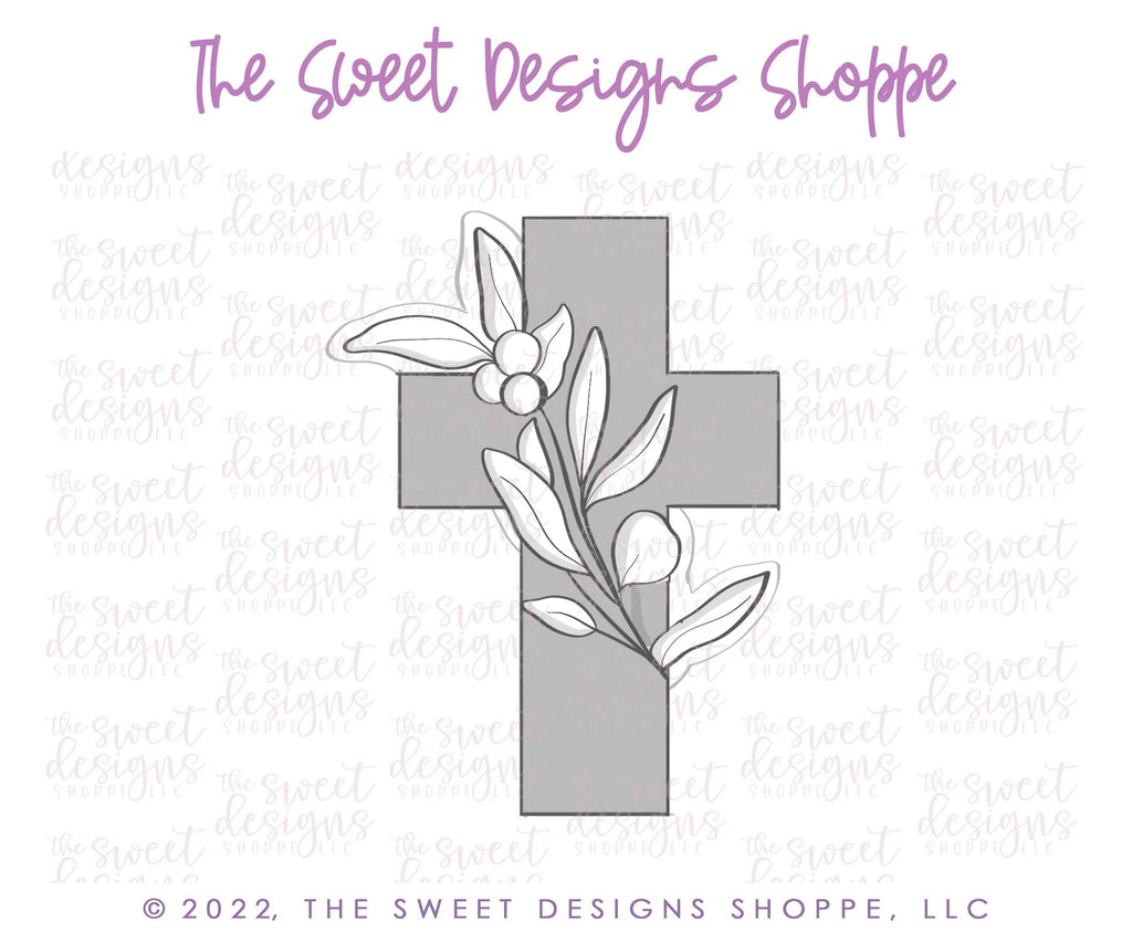 Cookie Cutters - Cross with Eucalyptus Branch Samuel - Cookie Cutter - Sweet Designs Shoppe - - ALL, Cookie Cutter, First Communion, handlettering, Promocode, Religious