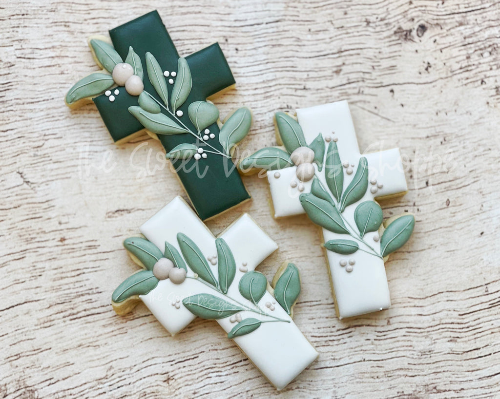 Cookie Cutters - Cross with Eucalyptus Branch Samuel - Cookie Cutter - The Sweet Designs Shoppe - - ALL, Cookie Cutter, First Communion, handlettering, Promocode, Religious, Wedding