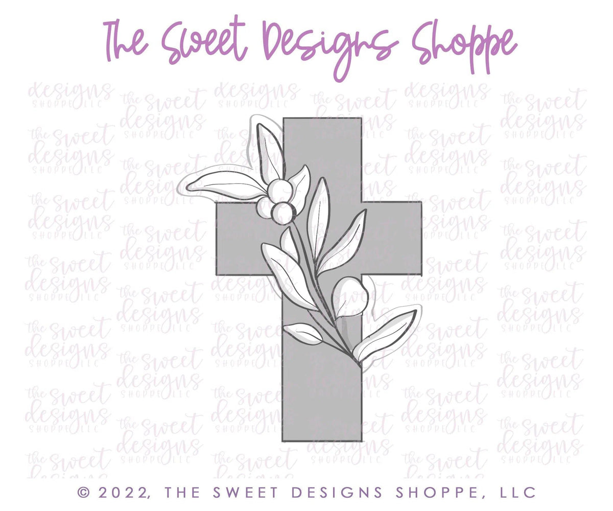 Cookie Cutters - Cross with Eucalyptus Branch Samuel - Cookie Cutter - The Sweet Designs Shoppe - TSDS - - ALL,Cookie Cutter,First Communion,handlettering,Promocode,Religious,STL,Wedding,Wedding Favors