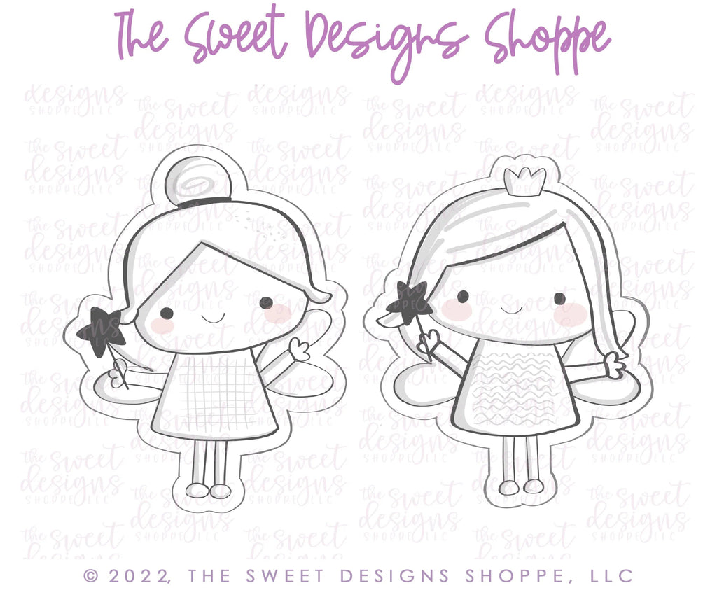 Cookie Cutters - Cute and Funky Fairies - 2 Piece Set - Cookie Cutters - Sweet Designs Shoppe - - ALL, Baby / Kids, Birthday, Birthday Hat, Cookie Cutter, Fairy, Fantasy, kids, Kids / Fantasy, Mini Set, Mini Sets, Promocode, regular sets, set, sets