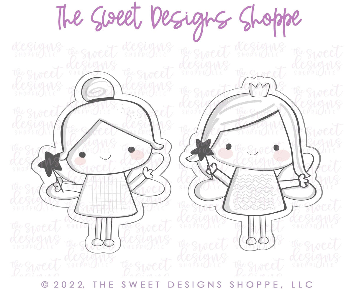 Cookie Cutters - Cute and Funky Fairies - 2 Piece Set - Cookie Cutters - The Sweet Designs Shoppe - TSDS - - ALL,Baby / Kids,Birthday,Birthday Hat,Cookie Cutter,Fairy,Fantasy,kids,Kids / Fantasy,Mini Set,Mini Sets,Promocode,regular sets,set,sets