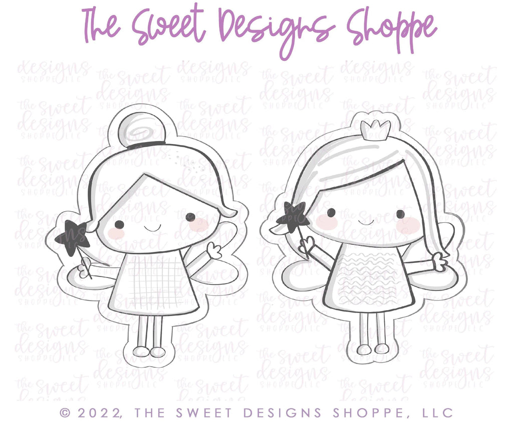Cookie Cutters - Cute and Funky Fairies - 2 Piece Set - Cookie Cutters - The Sweet Designs Shoppe - TSDS - - ALL,Baby / Kids,Birthday,Birthday Hat,Cookie Cutter,Fairy,Fantasy,kids,Kids / Fantasy,Mini Set,Mini Sets,Promocode,regular sets,set,sets