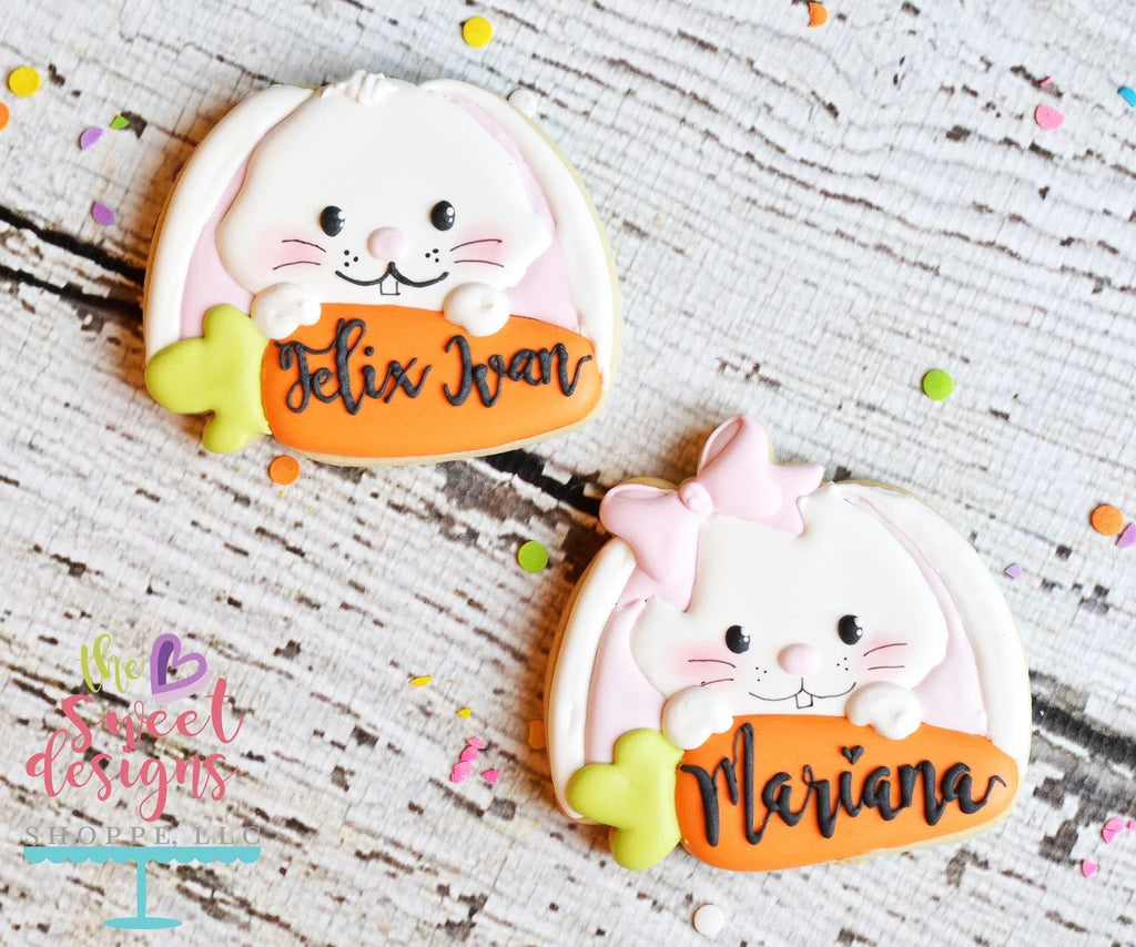 Cookie Cutters - Cute Bunny and Carrot Plaque v2- Cookie Cutter - The Sweet Designs Shoppe - - ALL, Animal, bunny, Cookie Cutter, Customize, Decoration, Easter / Spring, Plaque, Promocode