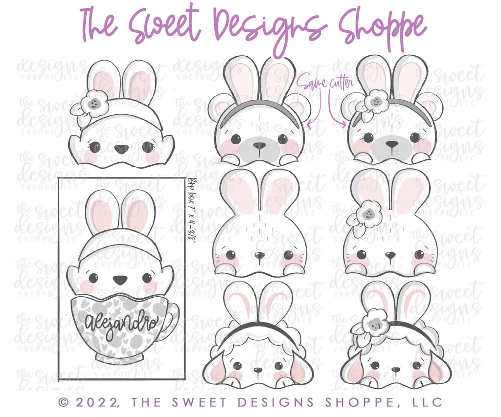 Cookie Cutters - Cute Bunny, Girly Bunny, Lamb, Girly Lamb, Chick, Girly Chick, Bear in Mug -Two Piece Set - Set of 8 - Cookie Cutters - The Sweet Designs Shoppe - TSDS - - ALL,Animal,Animals,Animals and Insects,bunny,Cookie Cutter,Easter / Spring,mug,mugs,Promocode,regular sets,Set,sets