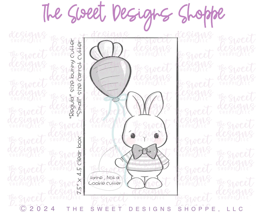 Cookie Cutters - Cute Bunny Holding Balloon & Carrot Balloon Cookie Cutter Set - Set of 2 - Cookie Cutters - The Sweet Designs Shoppe - TSDS - - ALL,Animal,Animals,Cookie Cutter,Coquette,Easter,Easter / Spring,Plaque,Plaques,PLAQUES HANDLETTERING,Promocode,regular sets,set,STL