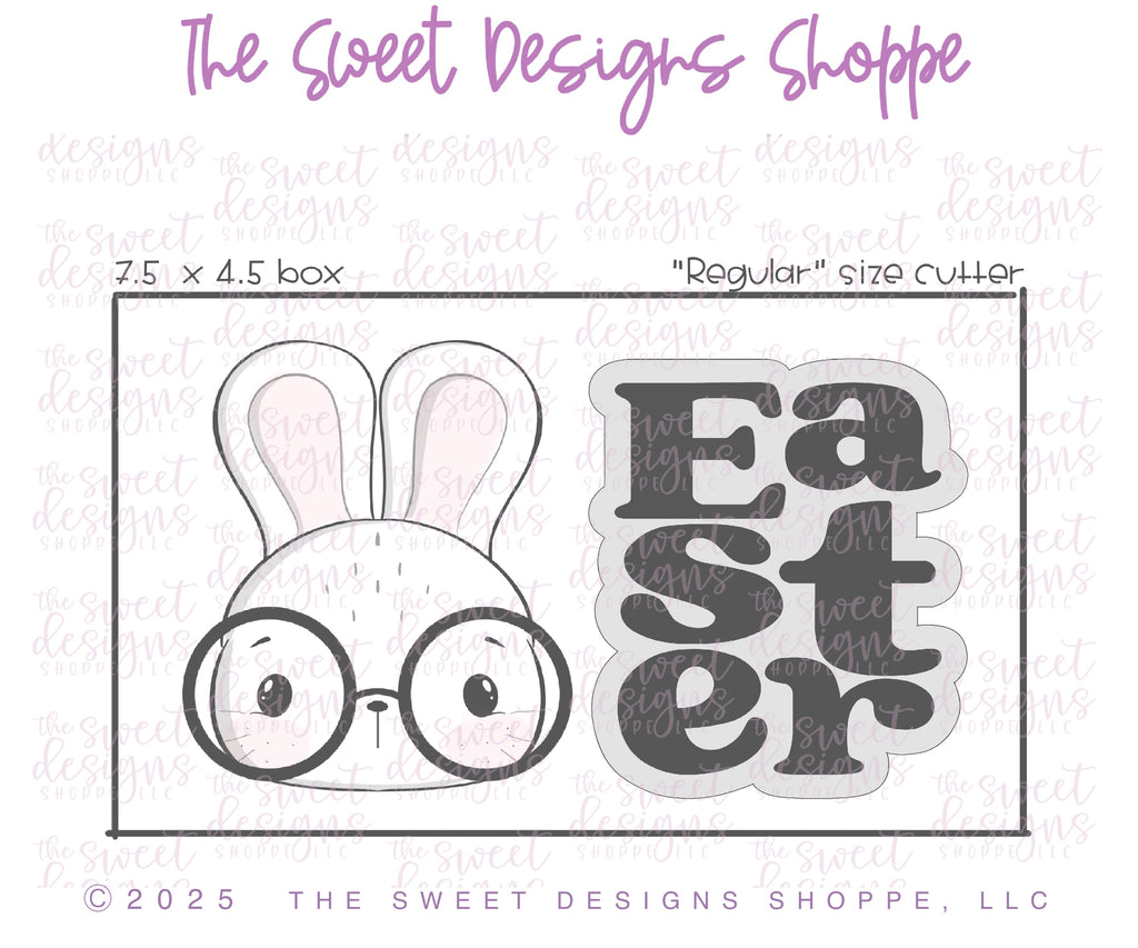 Cookie Cutters - Cute Nerdy Bunny Face and Easter Plaque Set - Set of 2 - Cookie Cutters - The Sweet Designs Shoppe - TSDS - - ALL,Animal,Animals,Animals and Insects,Cookie Cutter,Easter,Easter / Spring,Promocode,regular sets,set,STL
