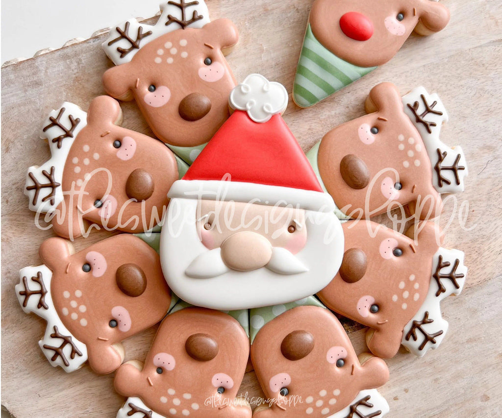Cookie Cutters - Cute Reindeer Slice with Santa Platter (8.5" diameter) Set (Set of 2) - Cookie Cutters - The Sweet Designs Shoppe - TSDS - - ALL,Christmas,Christmas / Winter,Christmas Cookies,Cookie Cutter,Food and Beverage,Food beverages,Mini Set,Mini Sets,platter,Promocode,regular sets,Set,sets,STL